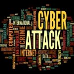 Cyber attack concept in word tag cloud isolated on black background